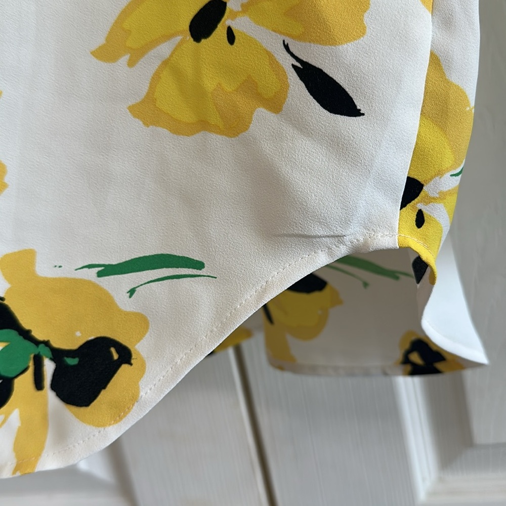 ANN TAYLOR Petite Floral Camp Shirt - Yellow Spring Size Large Tall - Picture 9 of 11